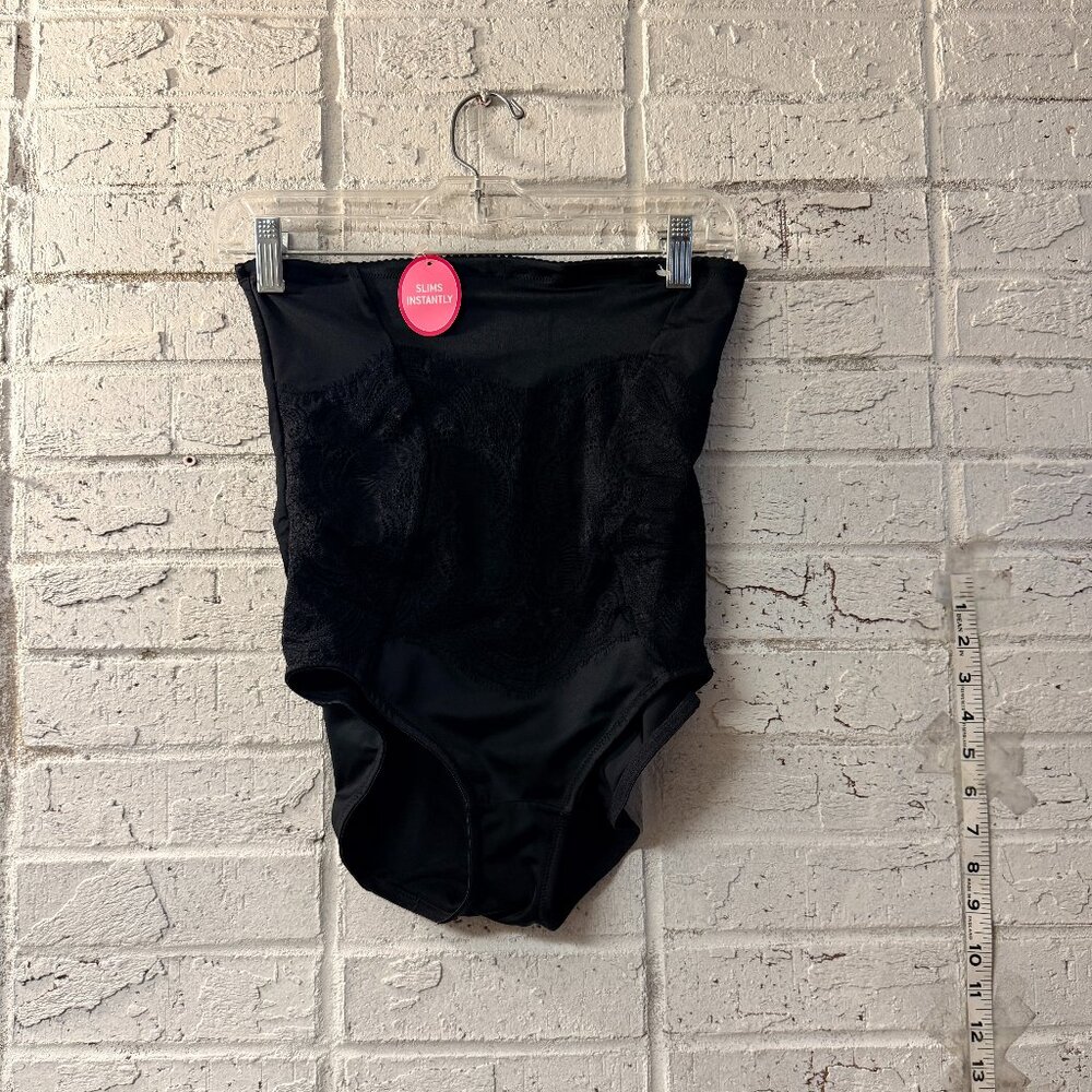 Flexees Black High Waist Shapewear Brief Tummy Control Lace Panel XL